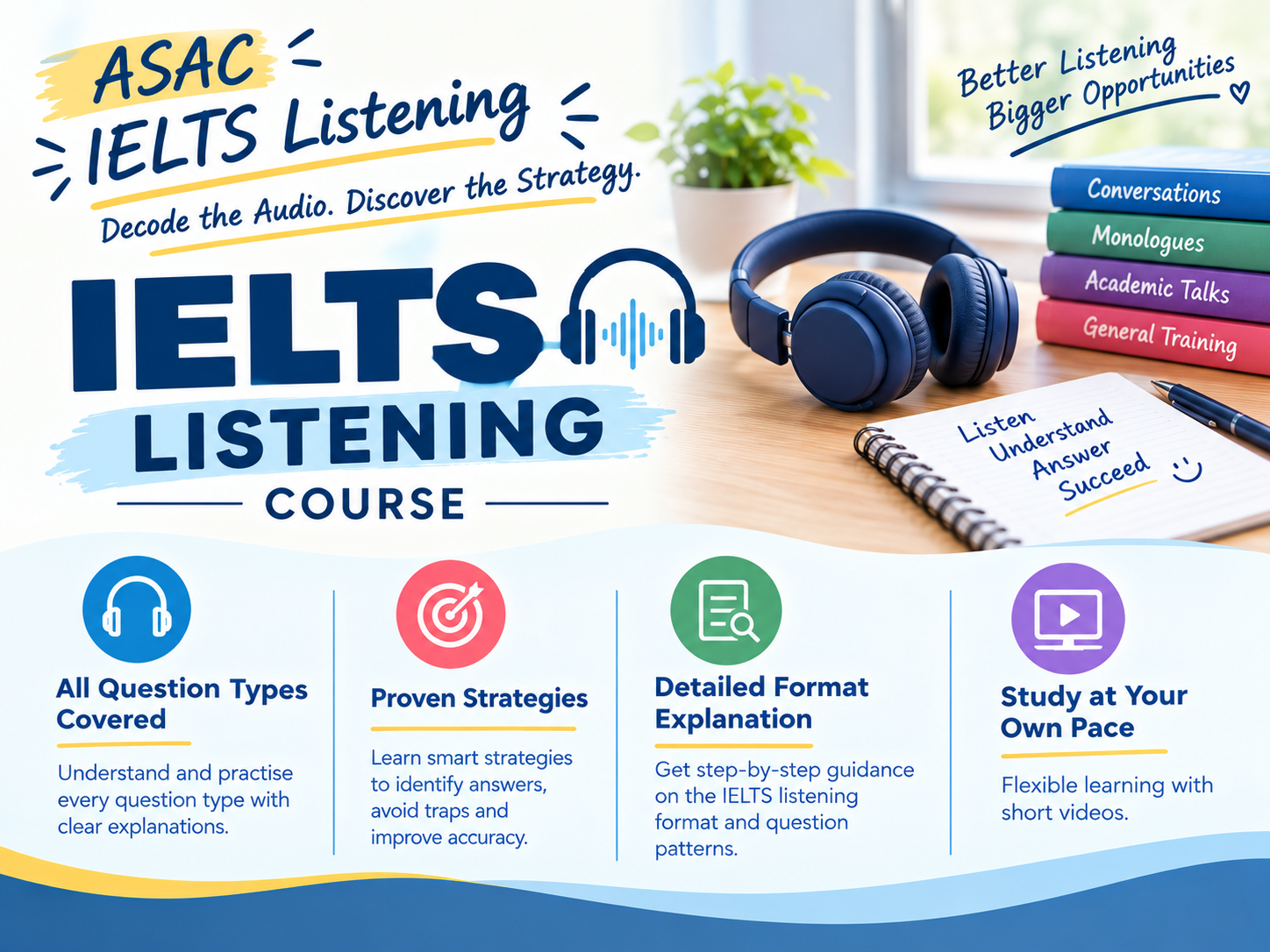 ASAC IELTS Listening Unlocked: Decode the Audio. Discover the Strategy.